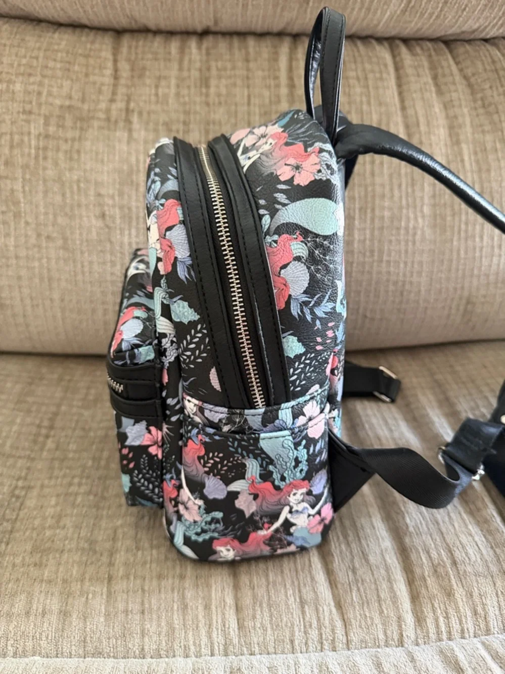Loungefly Disney Ariel Mini Backpack - Black with Pink & Aqua Accents